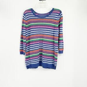 Talbots Multicolor Striped Knit 100% Linen Sweater Summer Vacation 3/4 Sleeve LP
